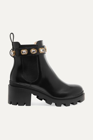 Black Crystal-embellished leather Chelsea boots | Gucci | NET-A-PORTER