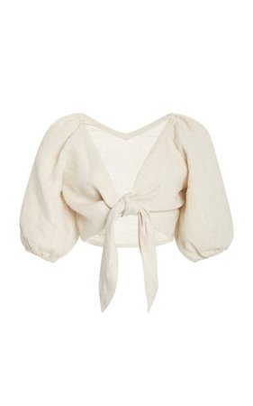 Exclusive Mia Knot-Detailed Linen Cropped Top By Posse | Moda Operandi