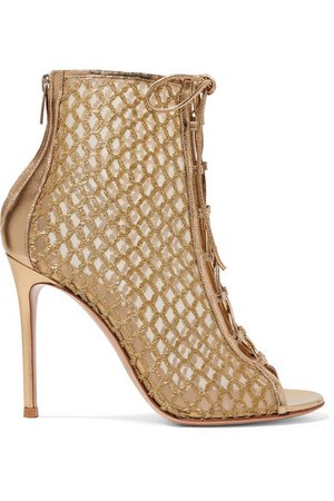 Gianvito Rossi | 105 lace-up Lurex, mesh and metallic leather ankle boots | NET-A-PORTER.COM