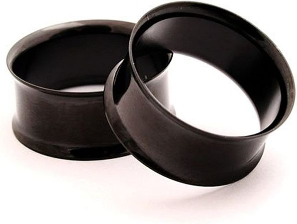 Amazon.com: Black Double Flared Tunnel Plugs in 316L Surgical Steel with Titanium IP, Sold as a Pair (14mm (9/16")) : Clothing, Shoes & Jewelry
