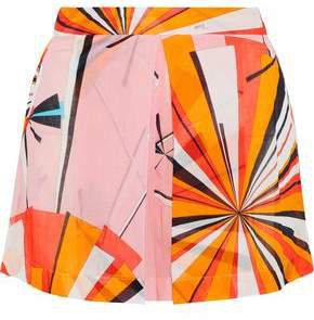 Pleated Printed Cotton-mousseline Shorts