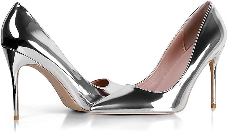 Amazon.com | Elisabet Tang High Heels, Women Pumps Shoes 3.94 inch/10cm Pointed Toe Stiletto Sexy Prom Club Heels Silver 6 | Pumps