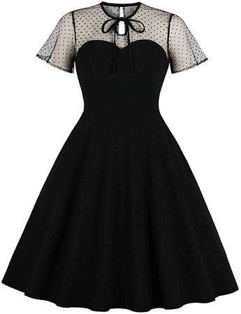 Wellwits Women's Polka Dots Embroidery Keyhole Tie Vintage Cocktail Dress 2XL Black at Amazon Women’s Clothing store