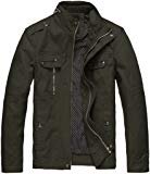 WenVen Men's Casual Cotton Military Jacket (Khaki 1, Medium) at Amazon Men’s Clothing store