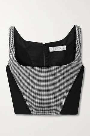 The Eva Paneled Houndstooth Woven Bustier Top - Black