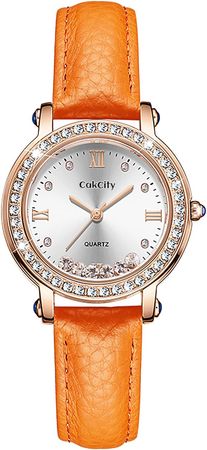 Amazon.com: CakCity Orange Wrist Watches for Women Ladies Quartz Watches Large Face Watch Leather Band Watches for Women,Orange,34MM : Clothing, Shoes & Jewelry