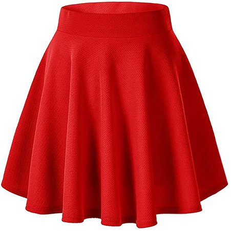 Moxeay Women's Basic A Line Pleated Circle Stretchy Flared Skater Skirt (X-Large, Red) at Amazon Women’s Clothing store