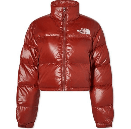 north face nuptse cropped puffer jacket red