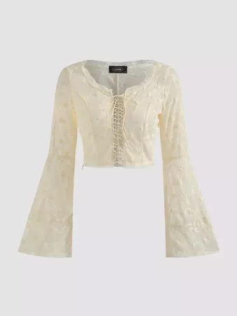 Heart Lace Bell Sleeve Blouse - Cider