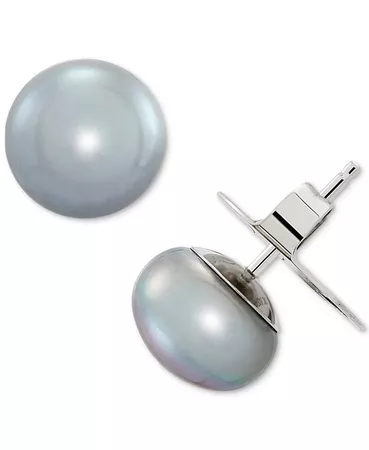 Macy's Cultured Freshwater Button Pearl (10mm) Stud Earrings in Sterling Silver - Gray