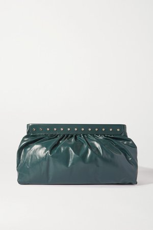 Luz Studded Leather Clutch - Dark green