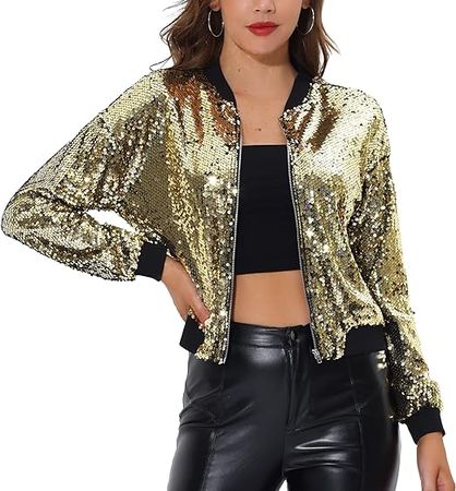 Amazon.com: Allegra K Women's Halloween Sequin Sparkle Long Sleeve Zipper Bomber Jacket : Clothing, Shoes & Jewelry