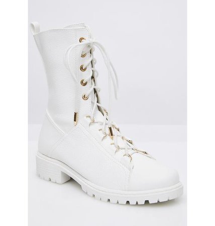 White Vegan Leather Combat Boots