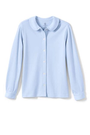 School Uniform Girls Long Sleeve Button Front Peter Pan Collar Knit Shirt | Lands' End