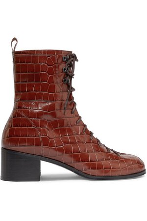 BY FAR | Bota croc-effect leather ankle boots | NET-A-PORTER.COM