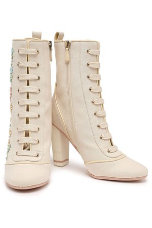 Ecru Embellished canvas ankle boots | Sale up to 70% off | THE OUTNET | RED(V) | THE OUTNET
