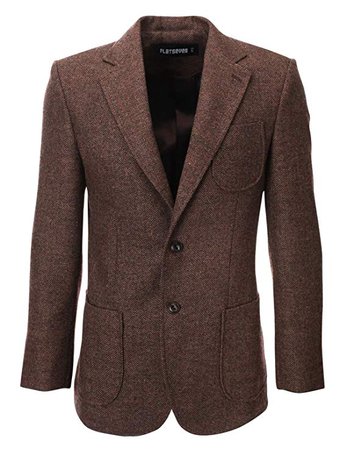 FLATSEVEN Mens Herringbone Wool Blazer Jacket with Elbow Patches (BJ902) Brown, M at Amazon Men’s Clothing store: