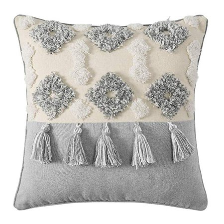 Amazon.com: MIULEE Decorative Throw Pillow Cover Tribal Boho Woven Tufted Pillowcase with Tassels Super Soft Pillow Sham Cushion Case for Sofa Couch Bedroom Car Living Room 18X18 Inch Gray and Beige: Home & Kitchen