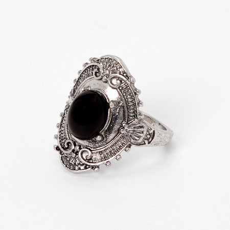 Silver Filigree Black Ring | Claire's