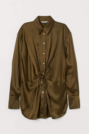Silk Blouse with Knot Detail - Green