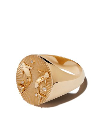 Foundrae 18kt Yellow Gold Pisces Diamond Signet Ring - Farfetch