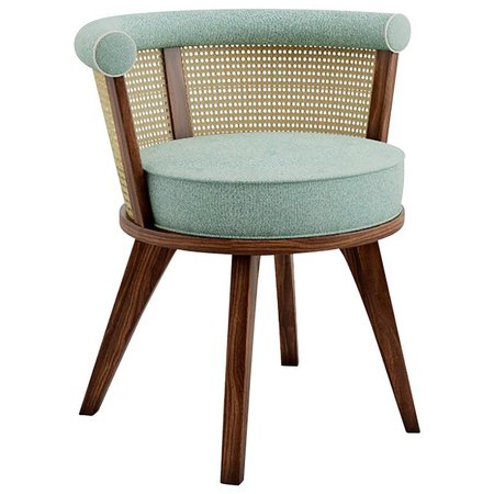 Luxury New Orleans Rattan and Walnut, Linen Upholstered Dining and Living Room Chair For Sale at 1stdibs