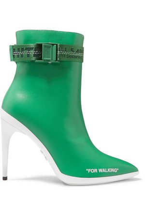 Off-White | For Walking logo-jacquard printed leather ankle boots | NET-A-PORTER.COM