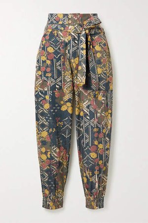 Chufy - Puno Belted Printed Cotton-poplin Tapered Pants - Blue