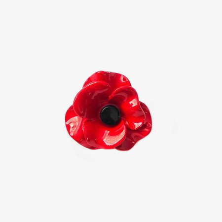 Heavy 3D enamel shiny red poppy brooch | Beverley Edmondson Millinery