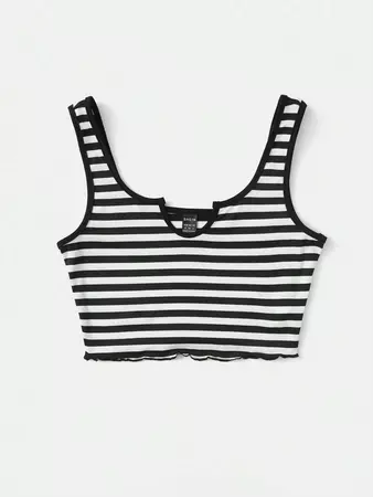 SHEIN EZwear Striped Print Notched Neckline Crop Tank Top | SHEIN USA
