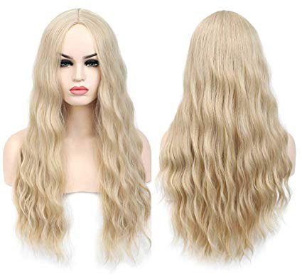 Amazon.com : Benegem 26 inches Blond 613 long Wavy Wig Middle Part Synthetic Beach Wave Curly Wig for Halloween Party Daily Wear Blonde : Beauty