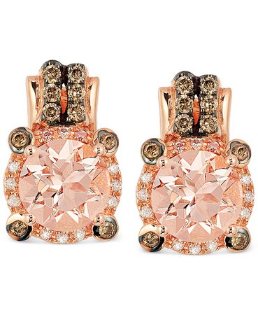 Le Vian 14k Rose Gold Peach Morganite and Diamond Earrings