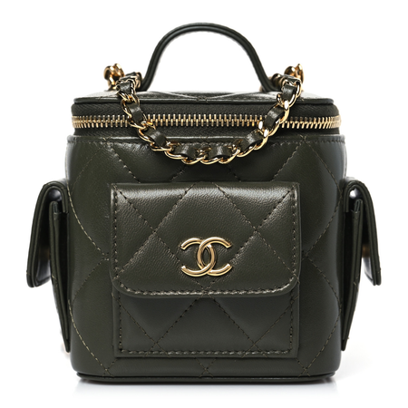 CHANEL Lambskin Quilted Polly Pocket Top Vanity With Chain Khaki $3,670