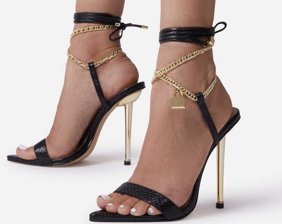 black gold lock heels