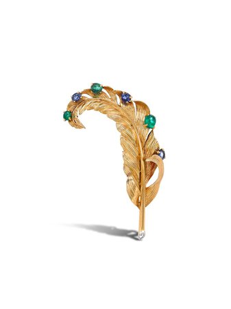 Cartier 1941-1960 pre-owned 18kt Yellow Gold Retro Sapphire And Emerald Brooch - Farfetch