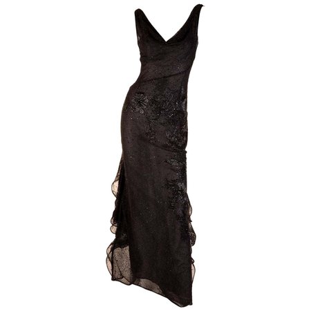S/S 1999 VERSACE ATELIER RUNWAY BLACK BEADED GOWN WORN by CARMEN KAAS For Sale at 1stDibs | versace 1999 collection
