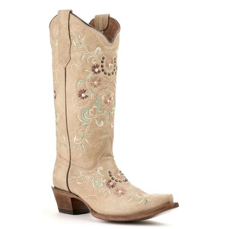 Circle G by Corral Women's Sand Brown with Floral Embroidery Snip Toe Cowboy Boots available at Cavenders