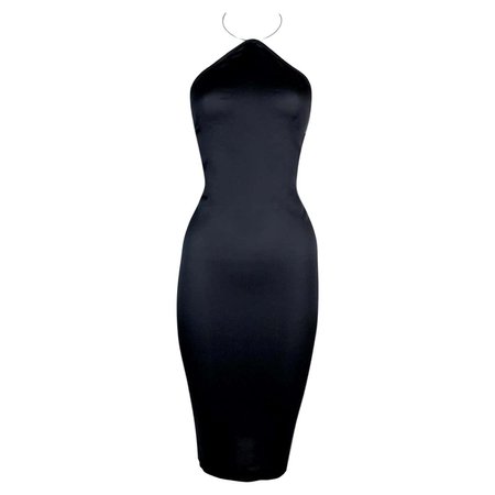 2001 Gucci Tom Ford Stretchy Black Satin Wiggle Dress w Silver Choker Necklace For Sale at 1stDibs