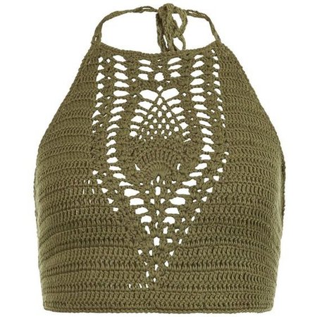 2 New Look Khaki Crochet Halter Neck Crop Top | ShopLook