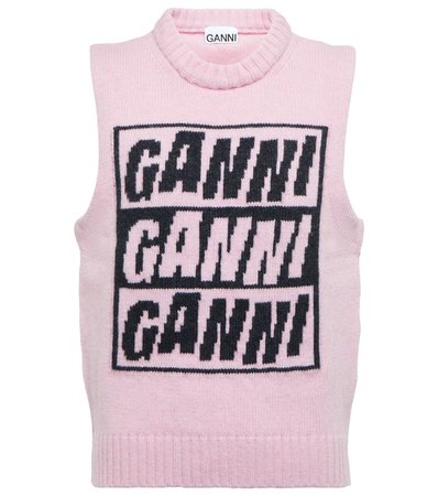 Ganni - Logo wool-blend sweater vest | Mytheresa
