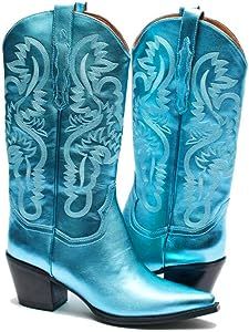 Amazon.com: keleimusi Women's Cowgirl Metallic Boots Western Pointed Toe Knee High Pull-On Shoes : Clothing, Shoes & Jewelry