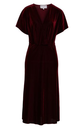 Charles Henry Texture Stripe Stretch Velvet Midi Dress burgundy