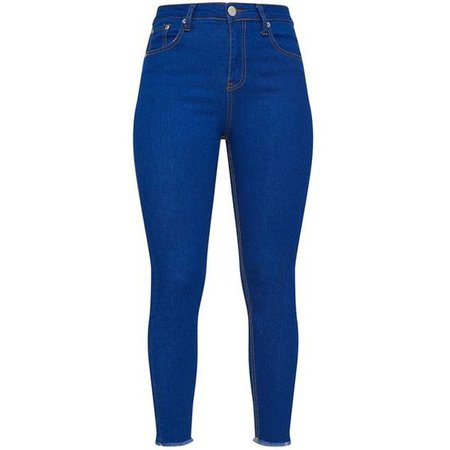 Bright Blue Cut Hem 5 Pocket Skinny Jean