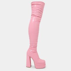The Redemption Pink Stretch Thigh High Boots