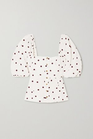 White Polka-dot cotton-poplin blouse | GANNI | NET-A-PORTER
