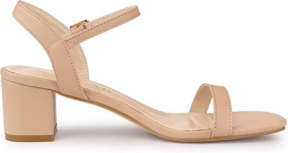 Amazon.com | Allegra K Women's Slingback Buckle Chunky Heel Beige Heels Sandals 9 M US | Heeled Sandals