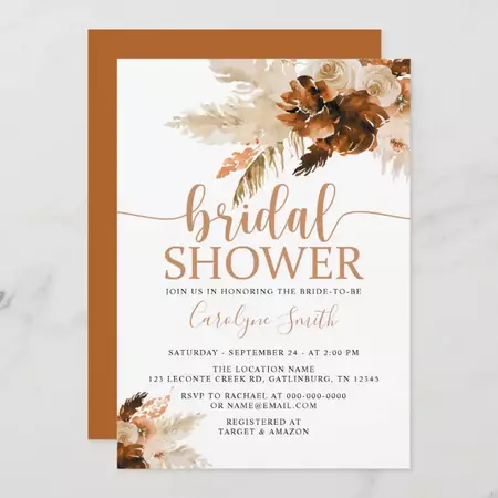 Pampas Grass Bohemian Boho Bridal Shower Invitatio Invitation | Zazzle
