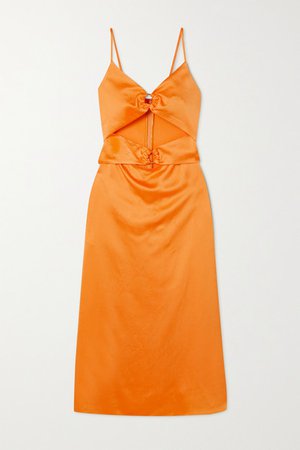Carina Cutout Embellished Hammered-satin Midi Dress - Orange