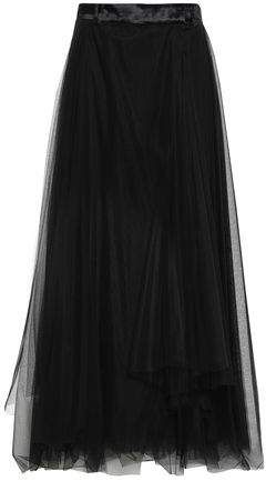 Velvet-trimmed Tulle Midi Skirt