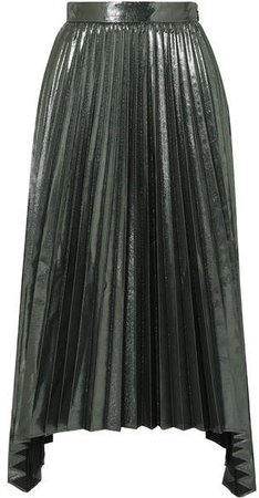 Freya Asymmetric Pleated Lamé Midi Skirt - Dark gray
